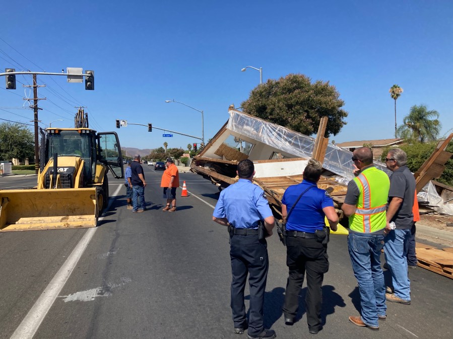 The Hemet Police Department released a photo of a smashed mobile home that was left on a city street on Aug. 31, 2022.