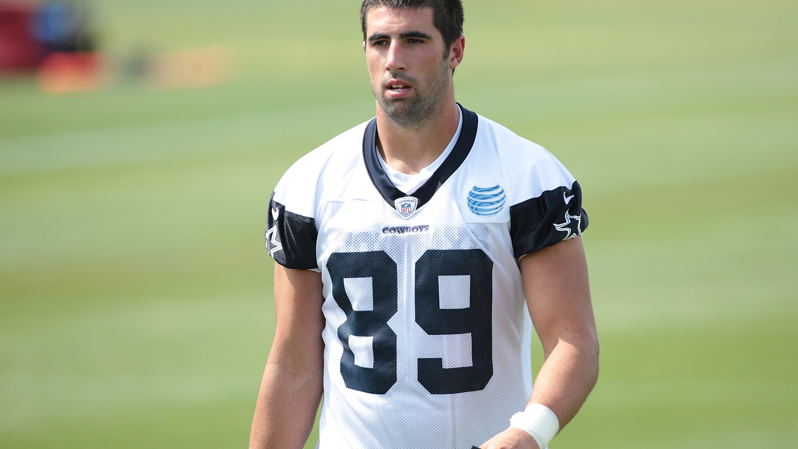 Gavin Escobar #89 walks to the locker room after the afternoon session of the Dallas Cowboys Rookie Minicamp at the Dallas Cowboys Valley Ranch Headquarters on May 10, 2013, in Irving, Texas. (Rick Yeatts/Getty Images)