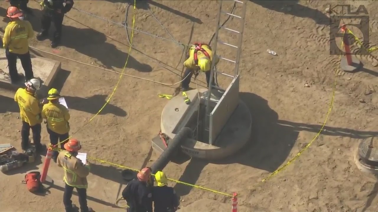 A man fell into a maintenance hole at the Santa Anita Race Track on Sept. 15, 2022. (KTLA)