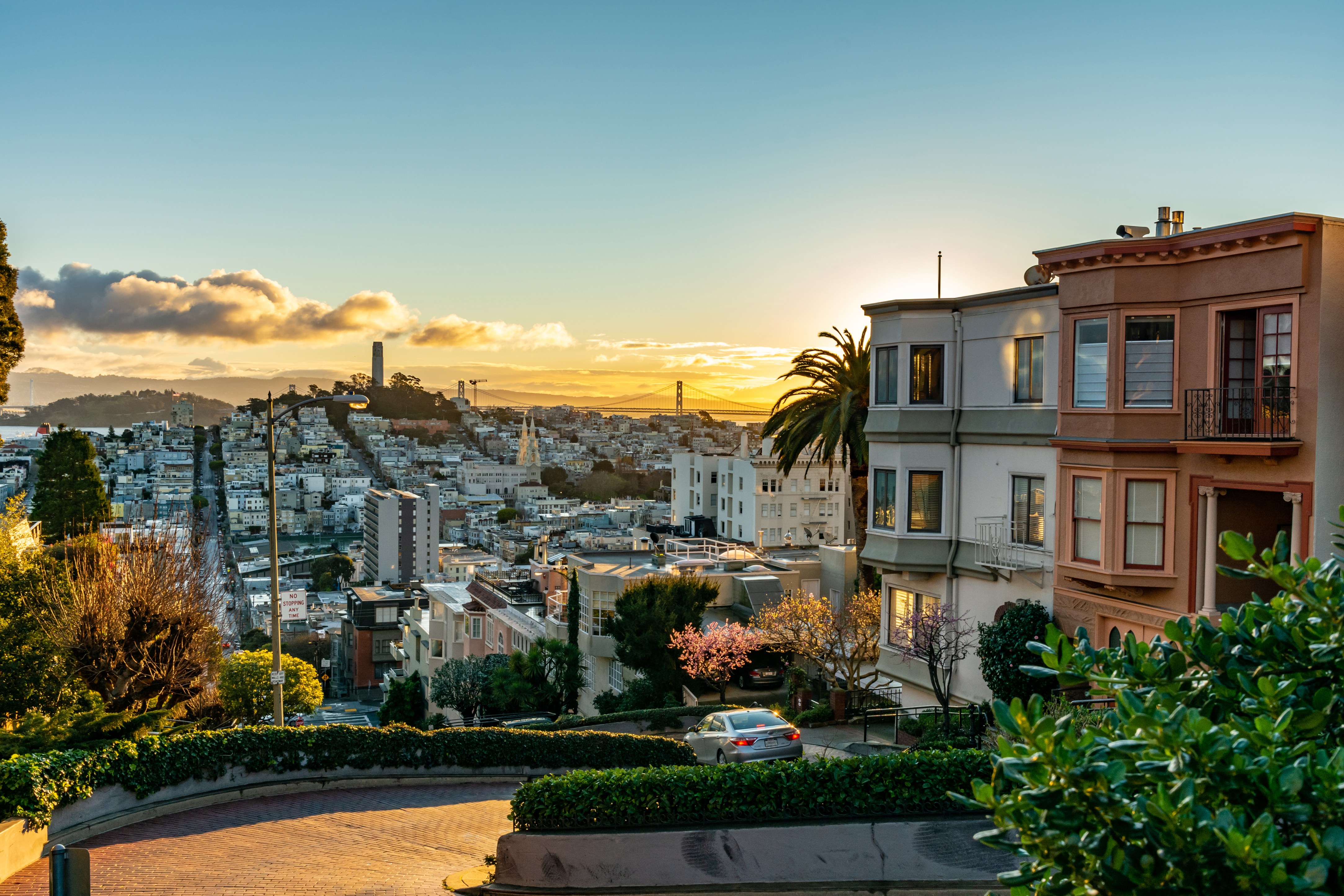 The crookedest street in the world Lombard street at dawn.