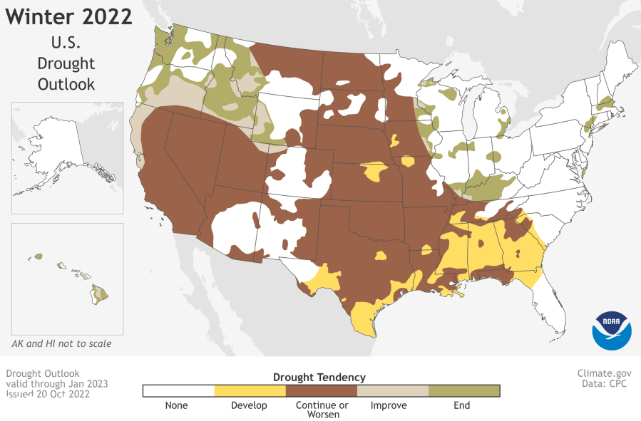 NOAA U.S. Winter Outlook Drought Map