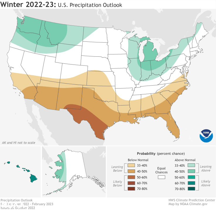 NOAA U.S. Winter Outlook Precipitation Map