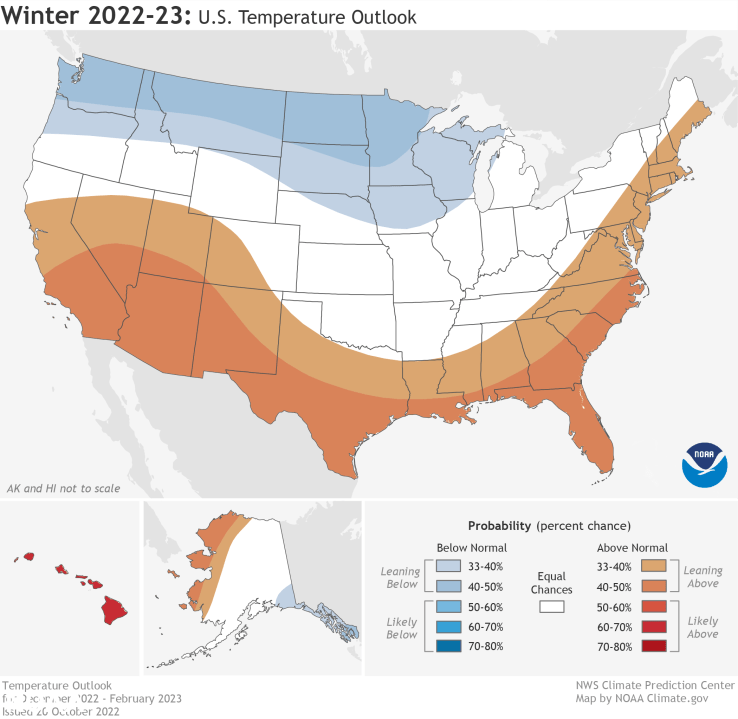 NOAA U.S. Winter Outlook Temperature Map