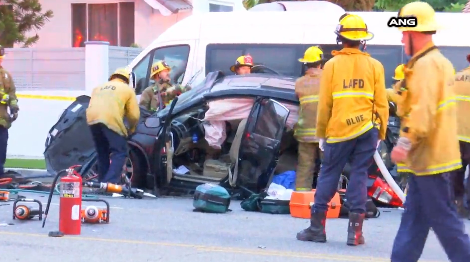 A three-car crash in Porter Ranch injured multiple people, some of them severely, on Oct. 22, 2022. (ANG)