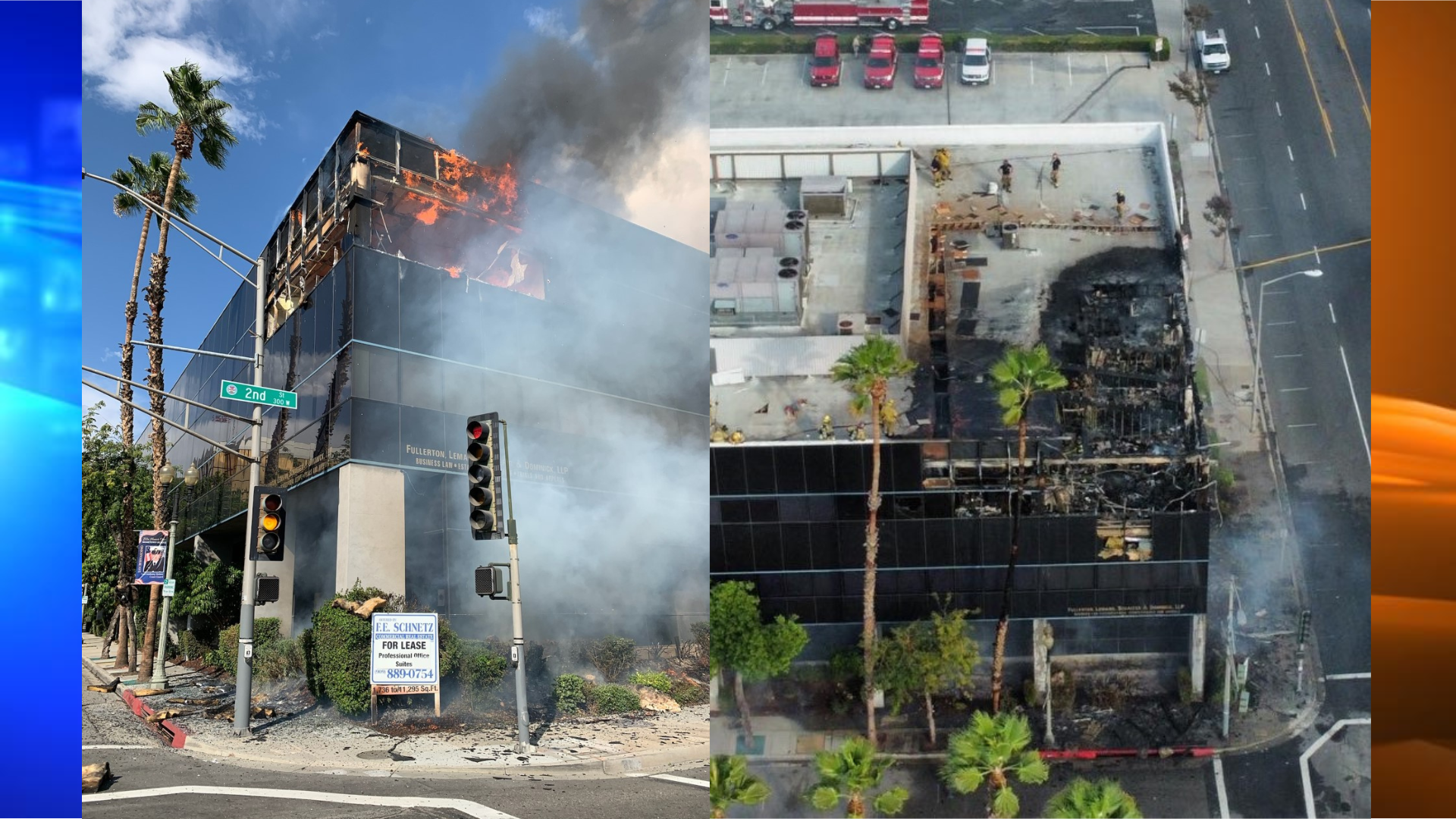 Three-alarm fire scorches an office building in San Bernardino on Oct. 8, 2022.