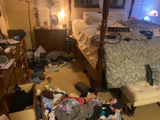 A photo provided to KTLA by Tamara Brown Schlachter shows her ransacked home after a burglary on Oct. 13, 2022.