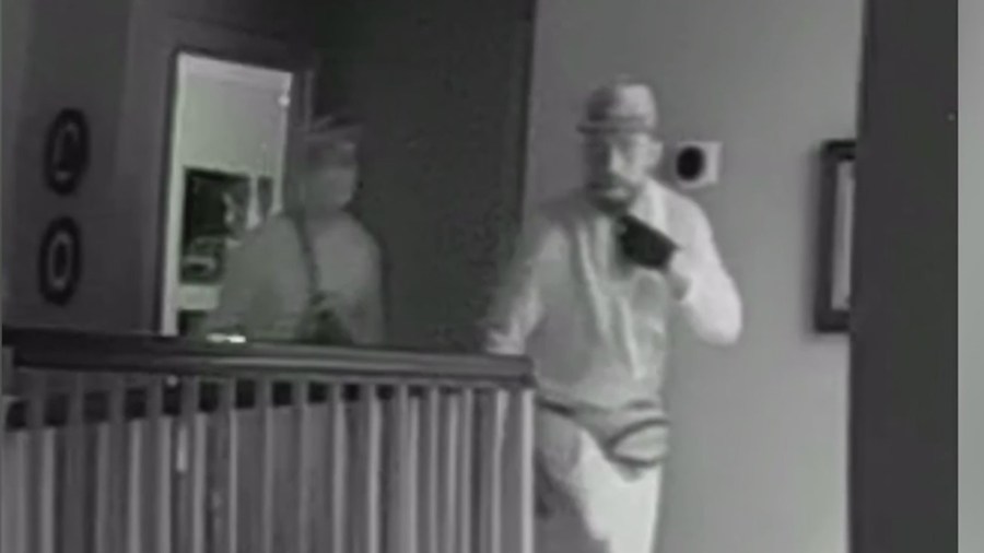 Surveillance video provided to KTLA by Tamara Schlachter shows two burglars in her Yorba Linda home on Oct. 13, 2022. 