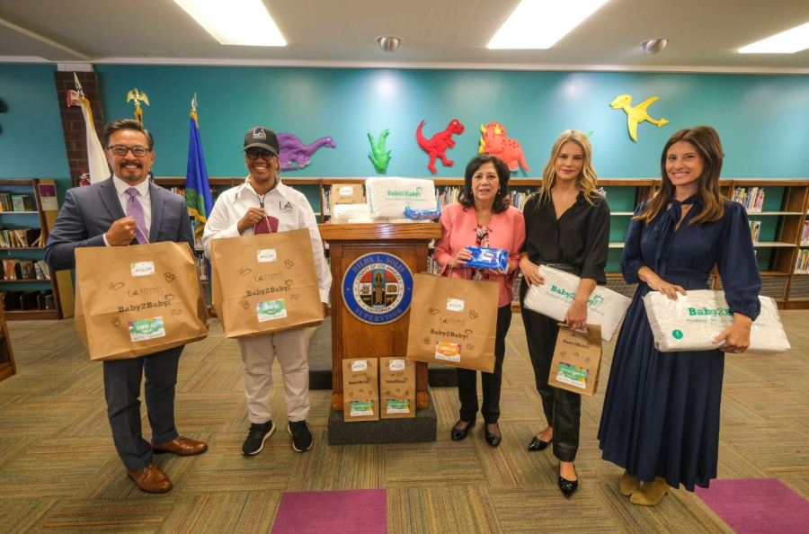 L.A. County Supervisor Hilda Solis and others pictured on Oct. 28, 2022 providing free diapers and menstrual products at select L.A. County Libraries.