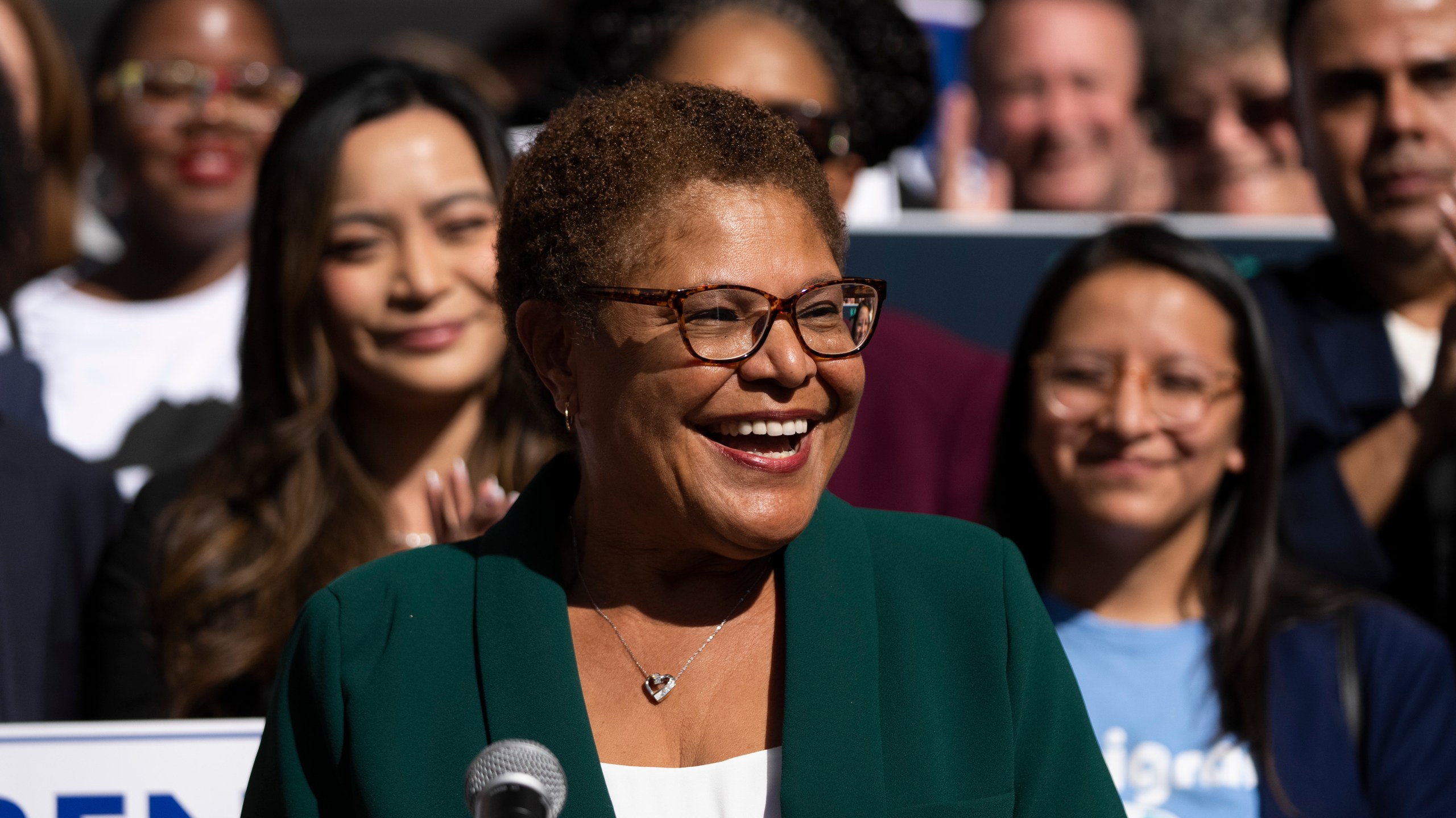 Los Angeles Mayor-elect Karen Bass speaks at a news conference in Los Angeles on Nov. 17, 2022. (Jae C. Hong/Associated Press)