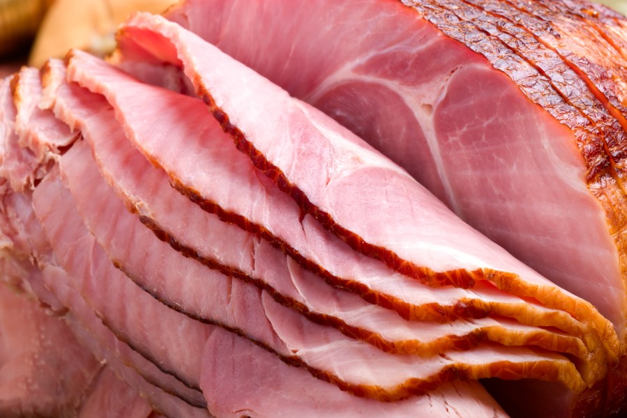 Carved slices of ham folding on top of one another are shown in this undated file photo. (Getty Images)