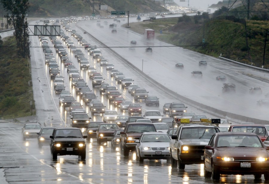 Rain is shown in Southern California on Jan. 10, 2005. (J. Emilio Flores/Getty Images)