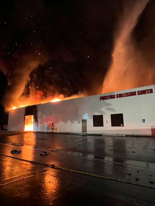 An auto repair center was engulfed in flames in San Juan Capistrano on Nov. 11, 2022. (OC Fire Authority)