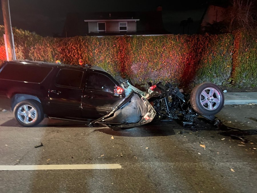 An SUV was in shambles after a Nov. 13, 2022, crash in Seal Beach. (Orange County Fire Authority)