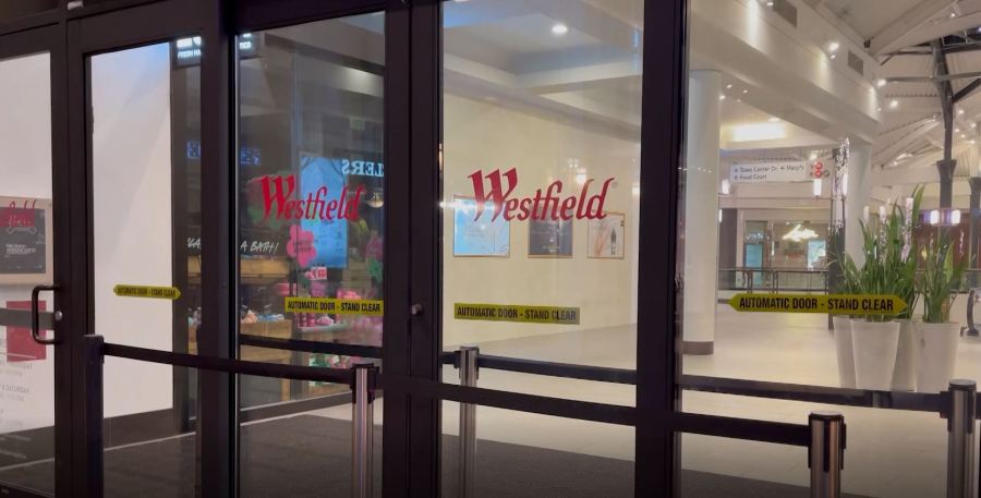 The Westfield Valencia Town Center was evacuated after shots were fired inside the shopping center on Nov. 26, 2022. (KTLA)