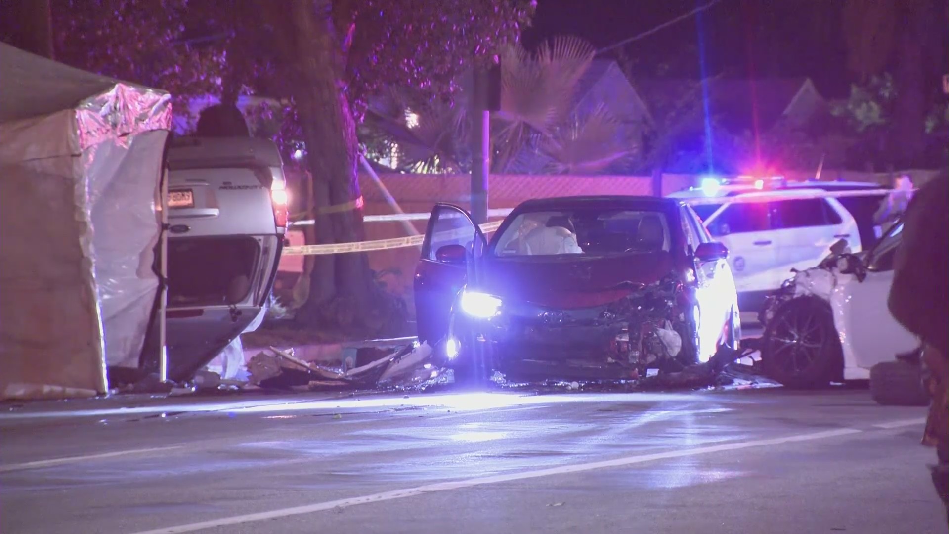 One dead, six injured in deadly three-car collision in Winnetka on Nov. 19, 2022. (KTLA)