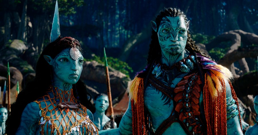 This image shows Kate Winslet as Ronal, left, and Cliff Curtis as Tonowari in a scene from "Avatar: The Way of Water." (20th Century Studios via AP)