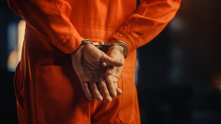 Inmate prisoner with handcuffs