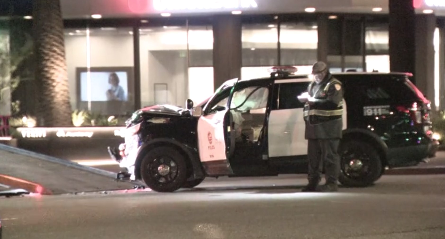 An LAPD vehicle was involved in a Mid-Wilshire crash on Dec. 15, 2022. (KTLA)