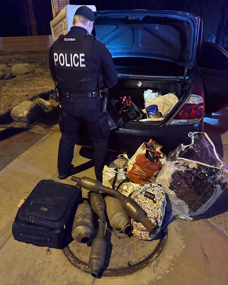 Catalytic convertors discovered in the suspect's vehicle after a police pursuit on Dec. 20, 2022. (Palm Springs Police)