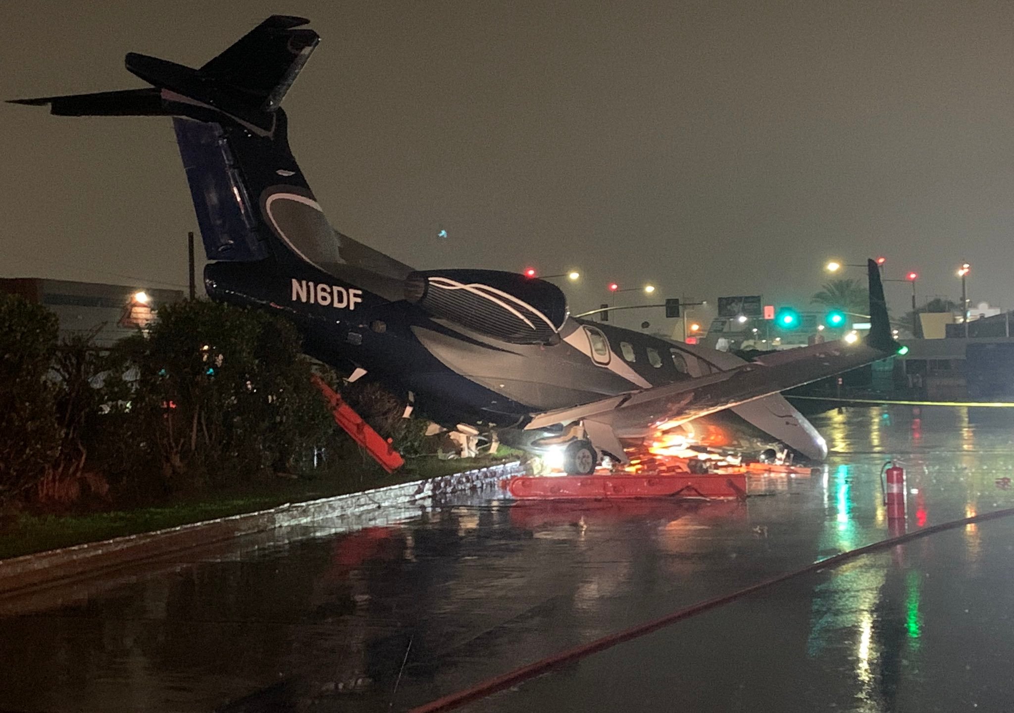 L.A. County Fire images show the aftermath of a crashed jet at Hawthorne Airport on Dec. 27, 2022.