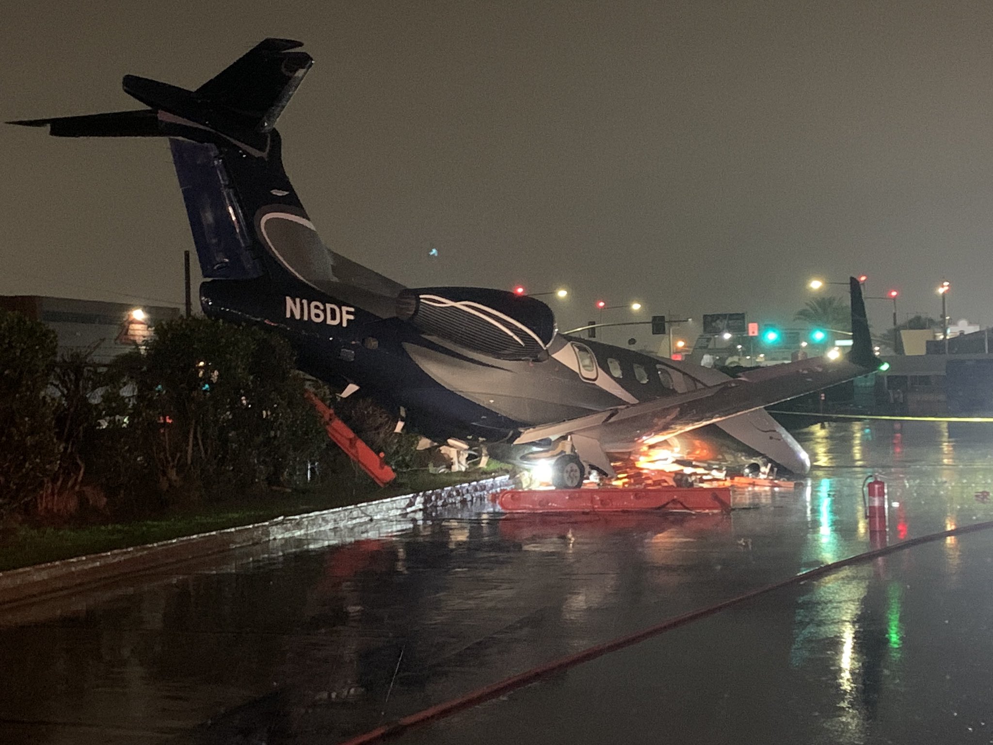 L.A. County Fire images show the aftermath of a crashed jet at Hawthorne Airport on Dec. 27, 2022.