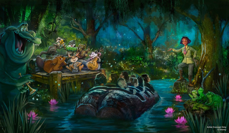 A new scene from the reimagined Tiana’s Bayou Adventure ride at Disneyland and Walt Disney World is seen in a rendering from Disney on Dec. 2, 2022.