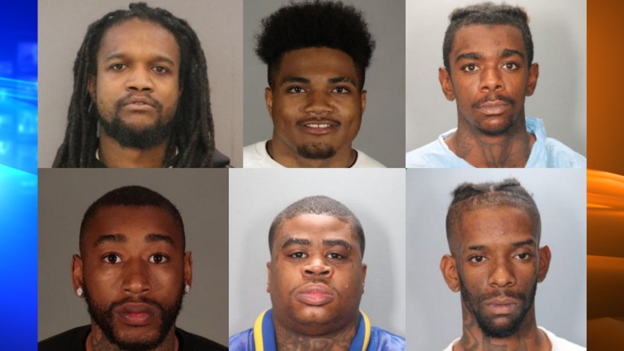 Cameron Smith, Masiah Pagota, Naheim Milton, Nasadi Tyree Milton, Gregory Edison and Trayvonte Washington, shown clockwise from top left, were arrested in connection with a Feb. 28, 2022, robbery. (Tustin Police Department)