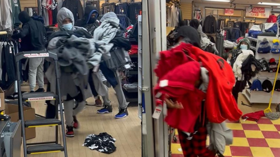 Organized retail thieves ransacking an athletic wear shop in a photo provided by LAPD.