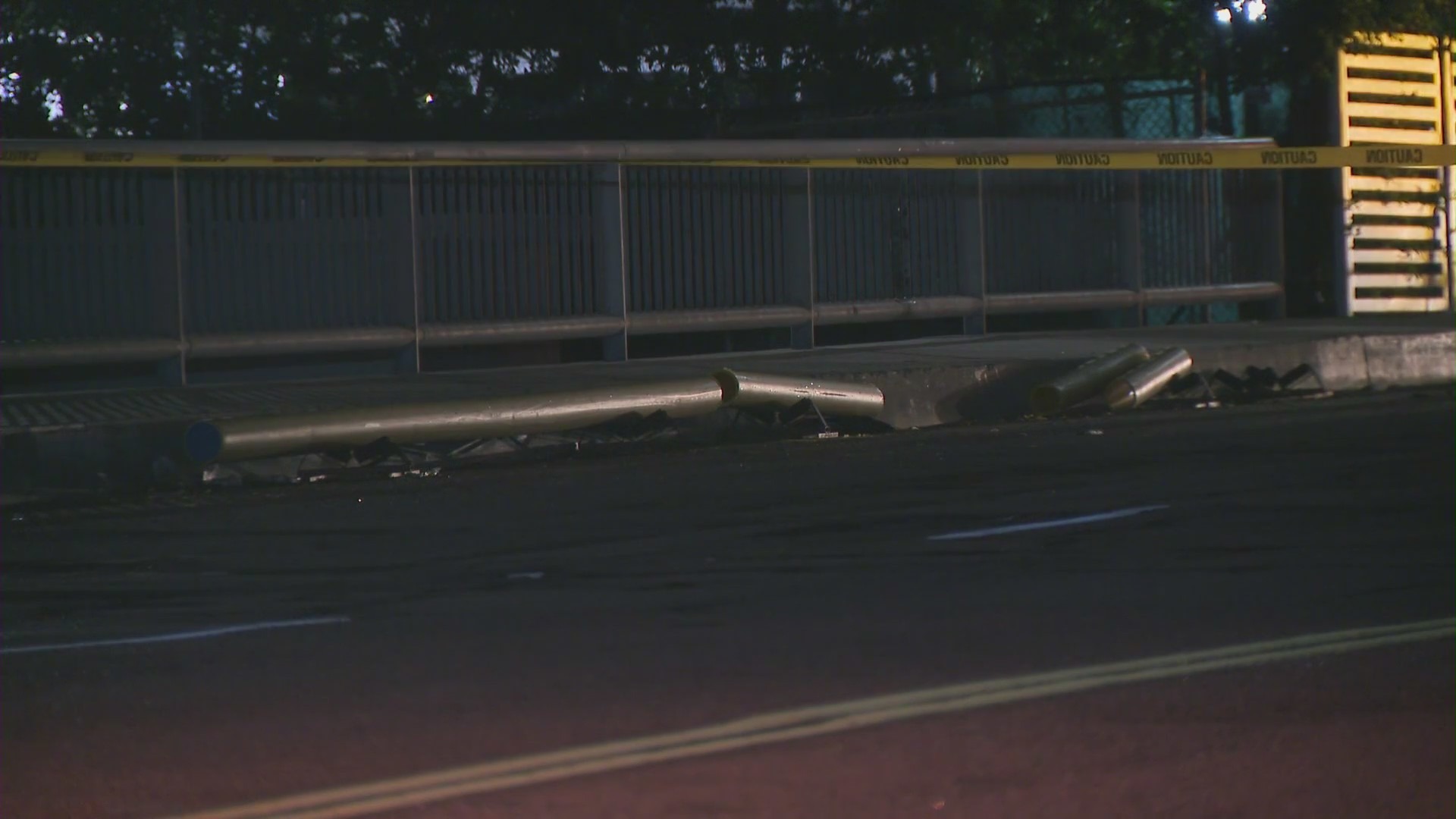 Erosion is believed to be at fault for damage to an Arleta road on Jan. 31, 2023. (KTLA)