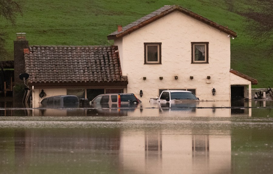 A flooded house is seen partially underwater in Gilroy, California, on Jan. 9, 2023. (JOSH EDELSON/AFP via Getty Images)