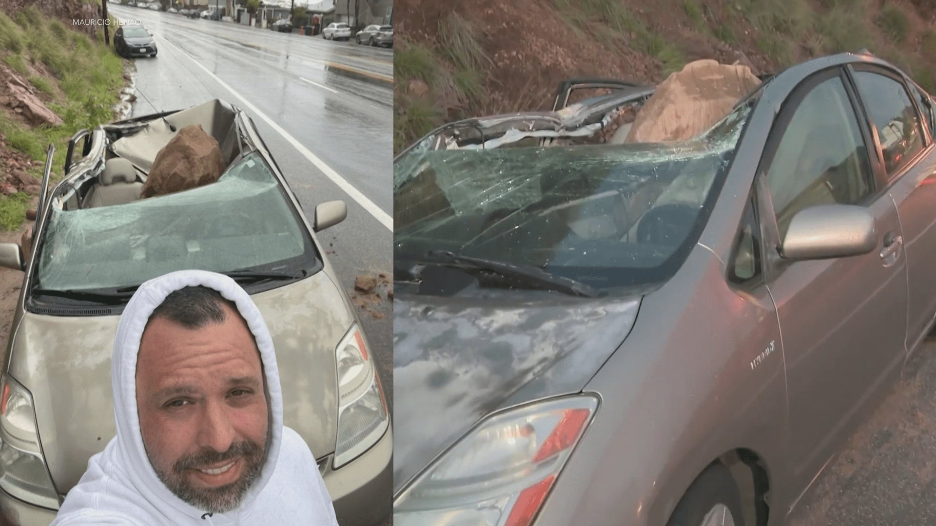 Malibu boulder crushes car