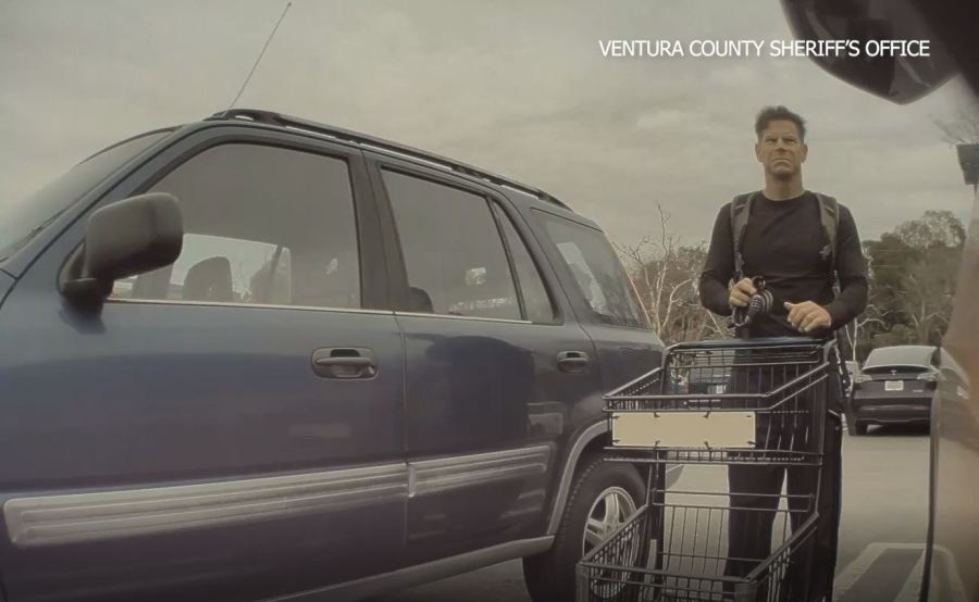 Video captured by a Tesla shows a man keying the vehicle's doors in Newbury Park. (Ventura County Sheriff's Office)