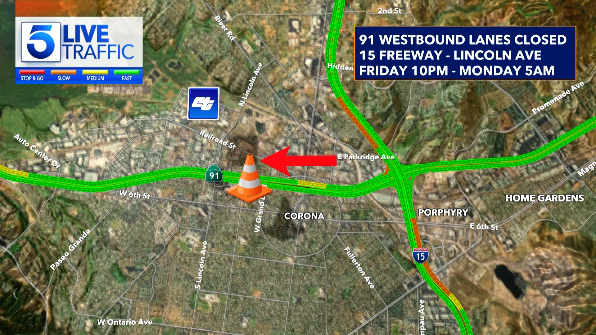 91 Freeway Closure Map