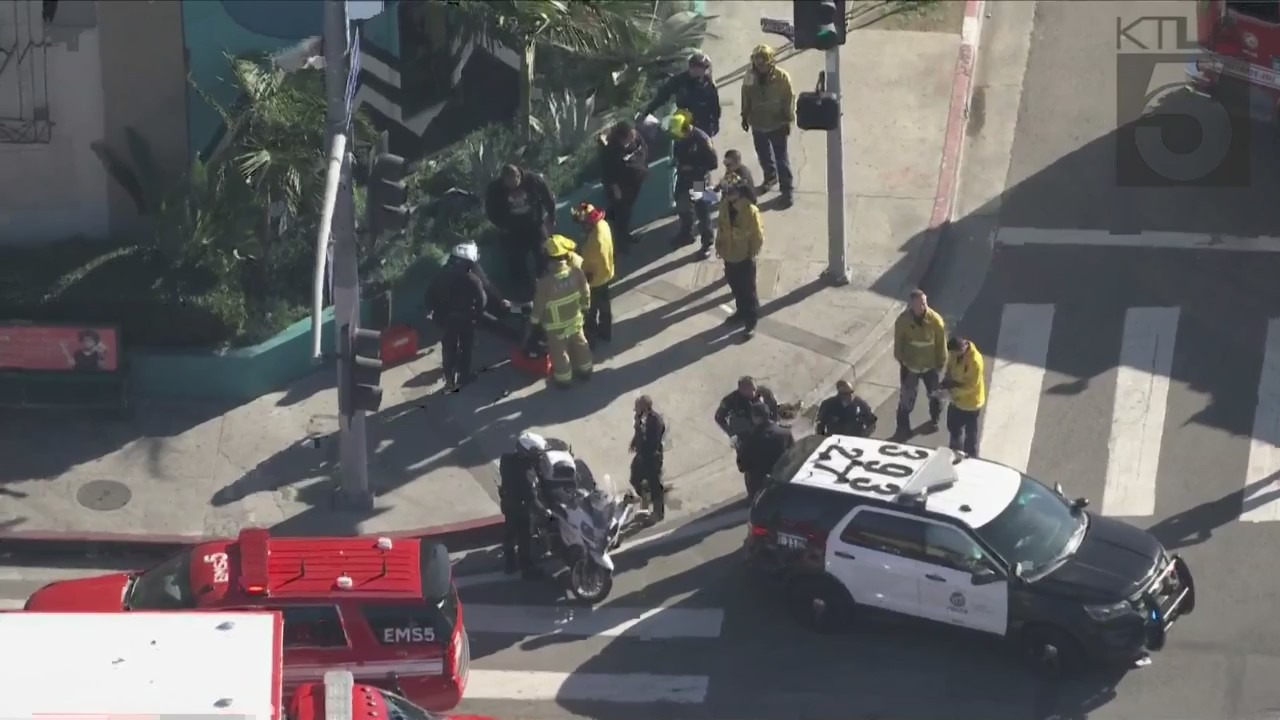 An LAPD officer was injured in a crash in East Hollywood on Jan. 31, 2023. (KTLA)