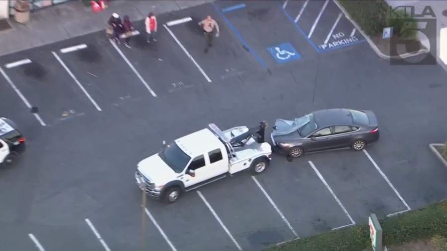 Sky5 images show the aftermath of a vehicle crashing into a 7-Eleven in Pico Rivera on Jan. 20, 2023.