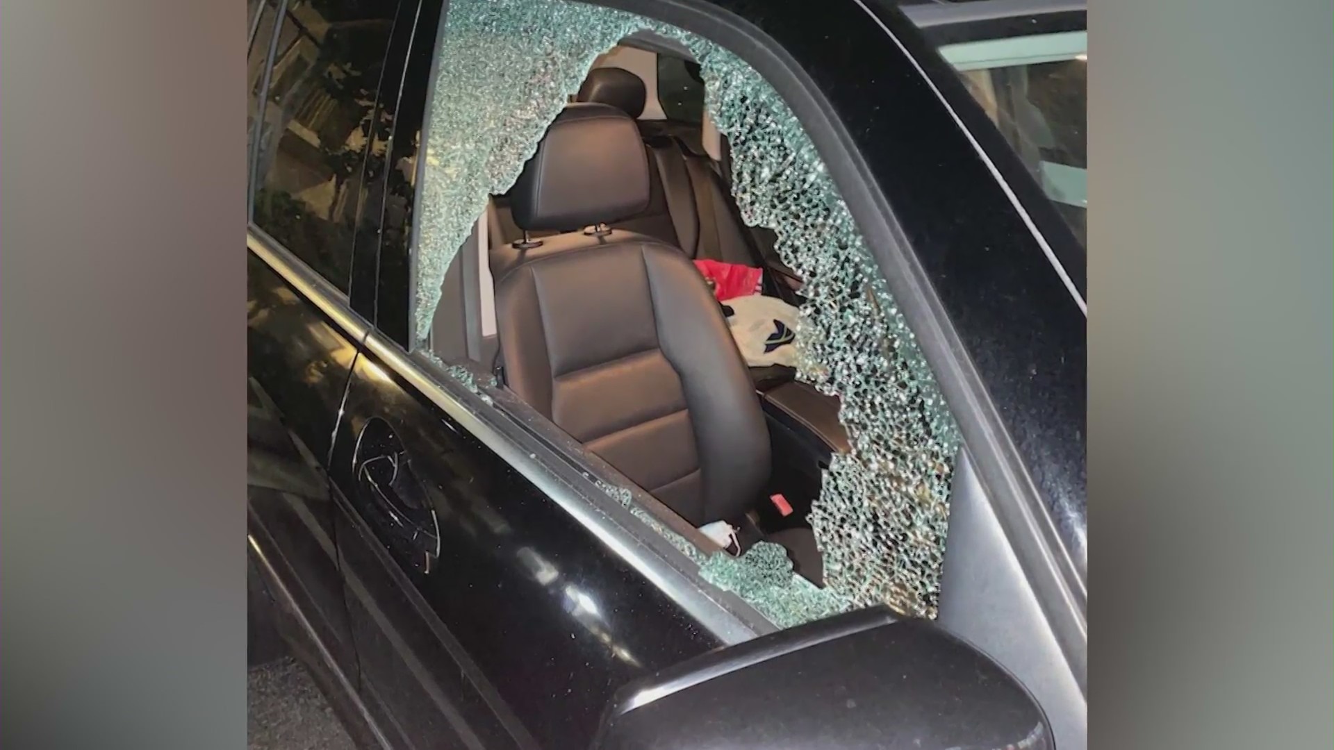 The aftermath of Catherine's car after thieves smashed her windows in Rowland Heights.