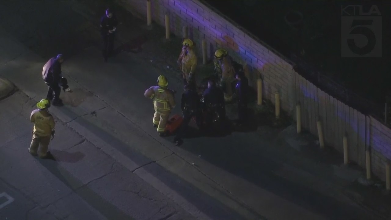 At least one person was killed after a police pursuit ended in Panorama City on Jan. 31, 2023. (KTLA)