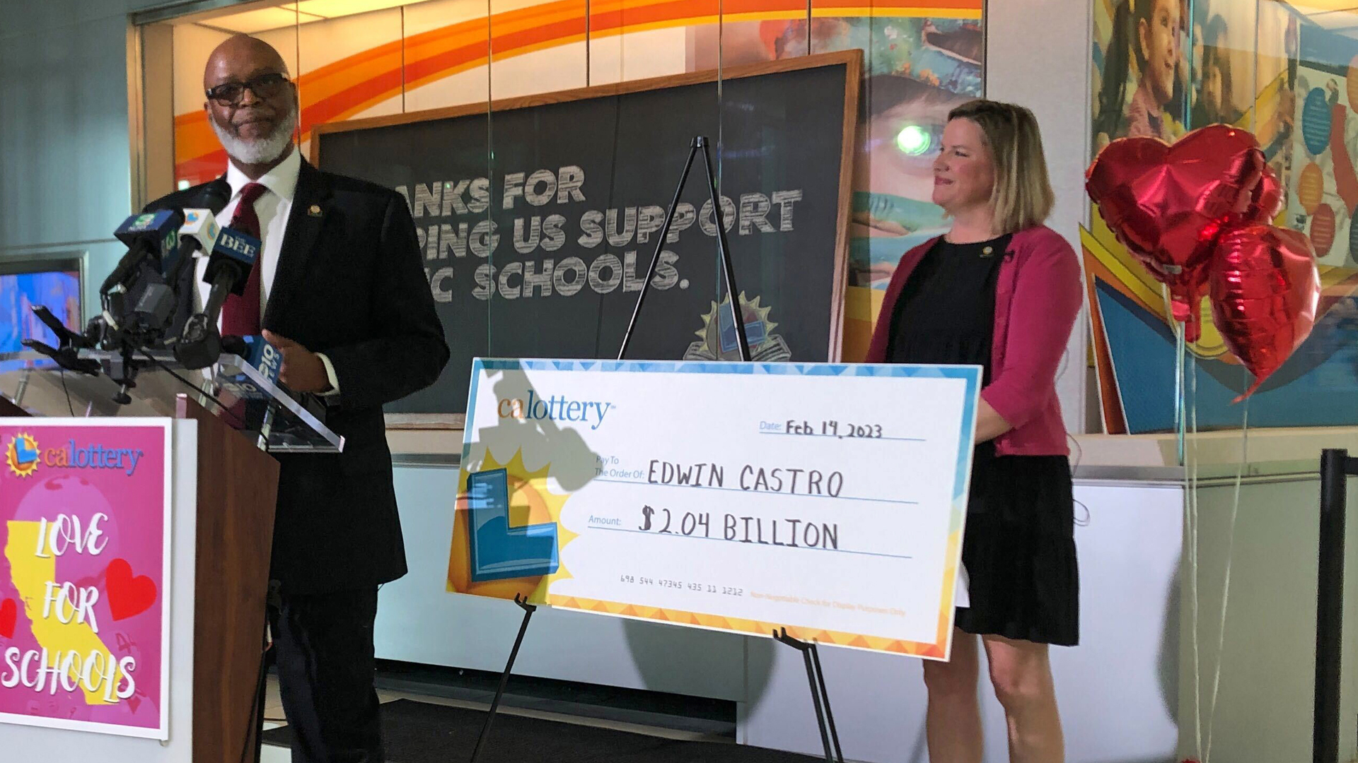 California Lottery Director Alva Johnson announces the winner of November's record-high $2.04 billion Powerball jackpot. (Adam Beam/Associated Press)