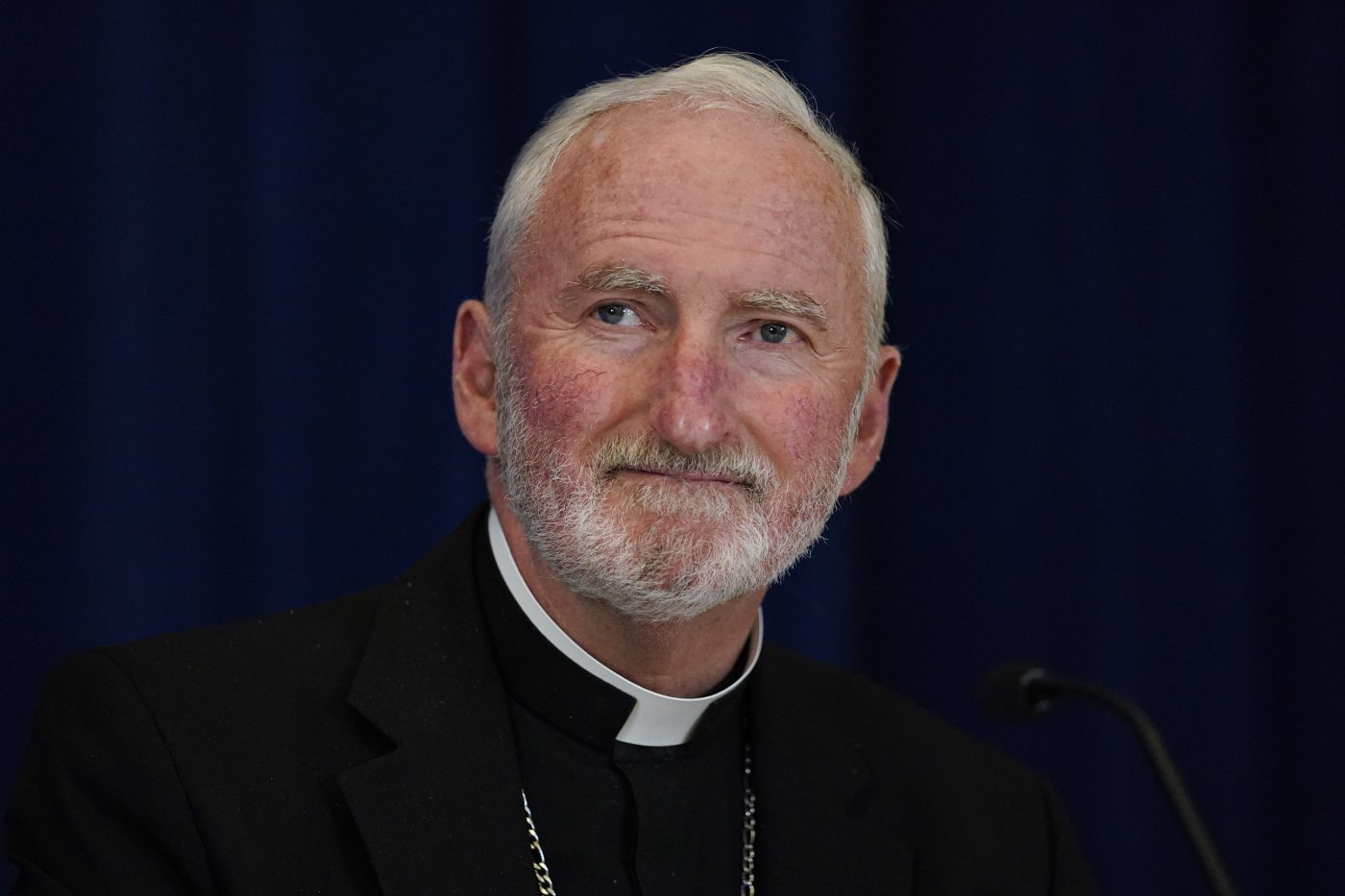 Bishop David O'Connell, of the Archdiocese of Los Angeles, attends a news conference at the Fall General Assembly meeting of the United States Conference of Catholic Bishops, on Nov. 17, 2021, in Baltimore. (Julio Cortez/Associated Press)