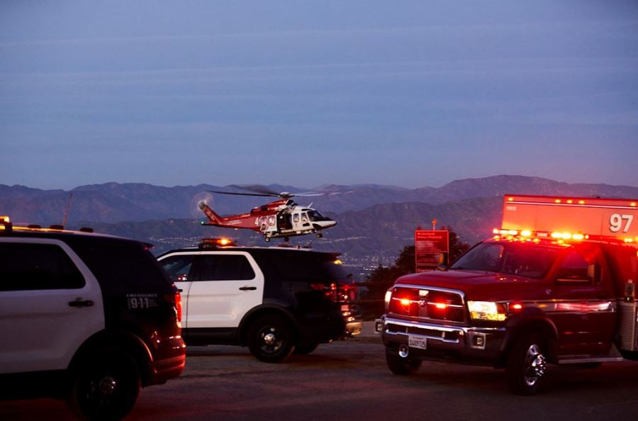 Rescue efforts after a woman drove off an embankment in Beverly Crest on Feb. 4, 2023. (LAFD)