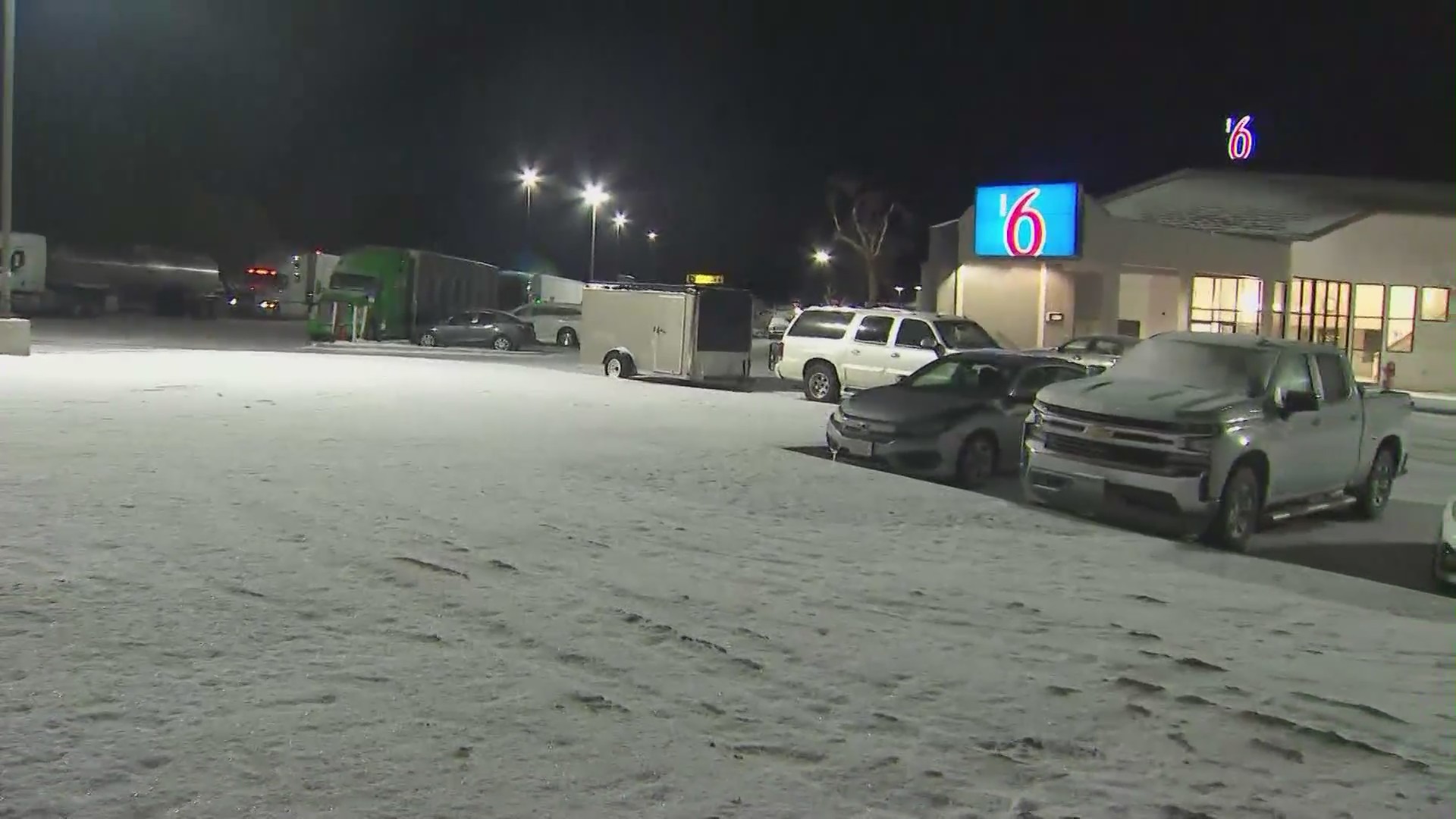 Areas near the Grapevine received a dusting of snow on Feb. 15, 2023. (KTLA)