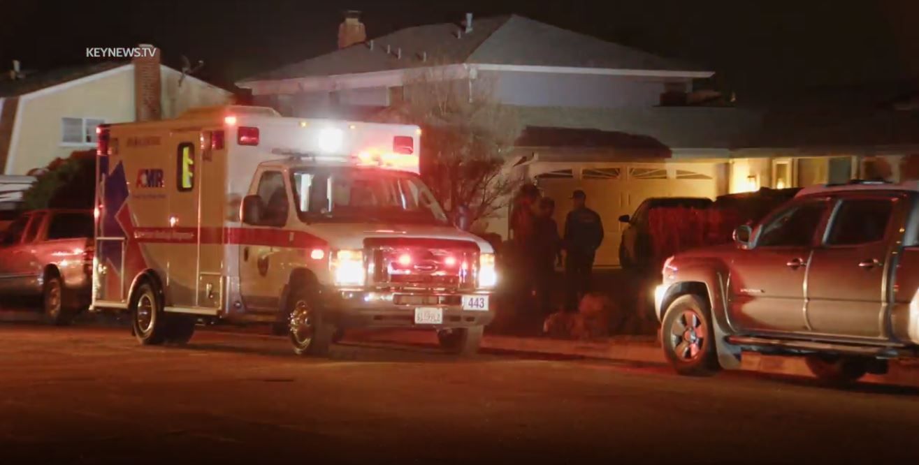 Authorities at the Newbury Park home after a man allegedly shot and killed his sister on Feb. 17, 2023. (KeyNews TV)