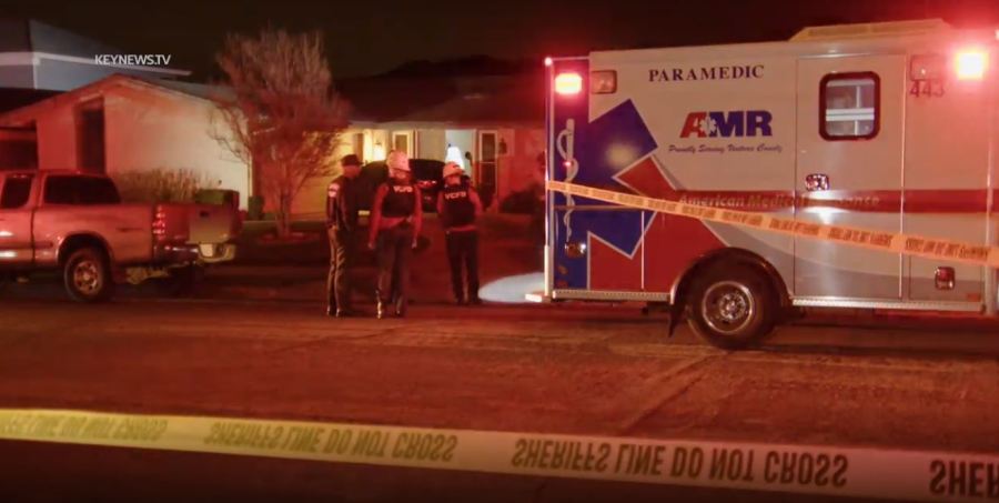 Authorities at the Newbury Park home after a man allegedly shot and killed his sister on Feb. 17, 2023. (KeyNews TV)