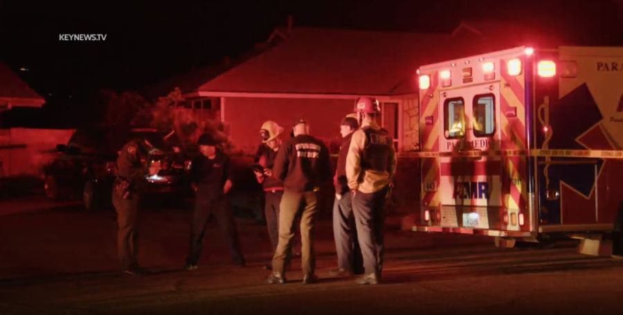 Authorities at the Newbury Park home after a man allegedly shot and killed his sister on Feb. 17, 2023. (KeyNews TV)