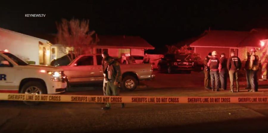 Authorities at the Newbury Park home after a man allegedly shot and killed his sister on Feb. 17, 2023. (KeyNews TV)