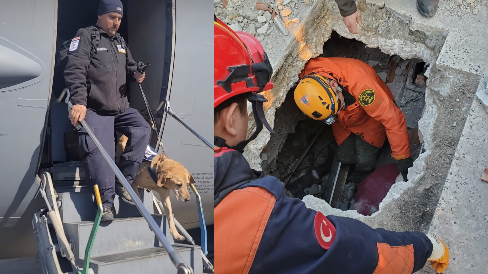 Rescue crews and K-9s land in Turkey to assist with rescue efforts following a devastating 7.8 magnitude earthquake. (@lacountysearchdogs, @Resqman)