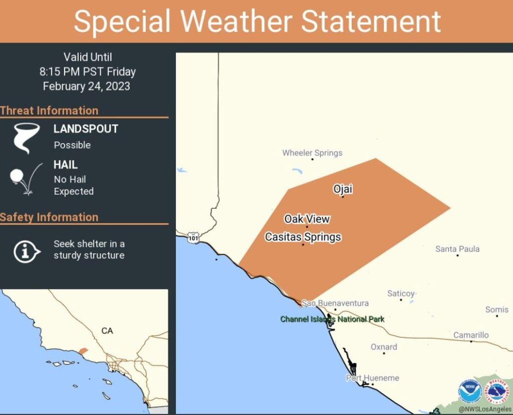 Possible landspout weather alert area. (NWS)