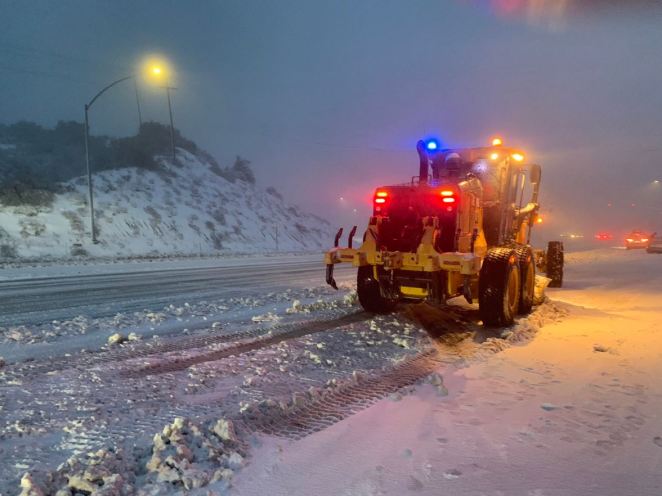 Snow shutting down roads on 138 Freeway near Wrightwood.