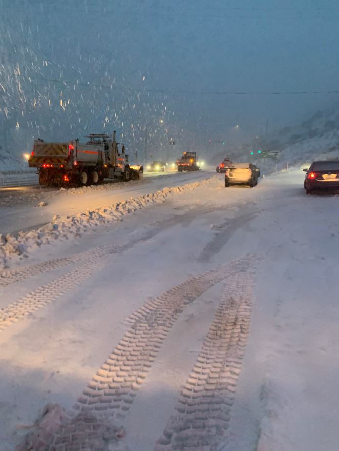 Snow shutting down roads on 138 Freeway near Wrightwood.