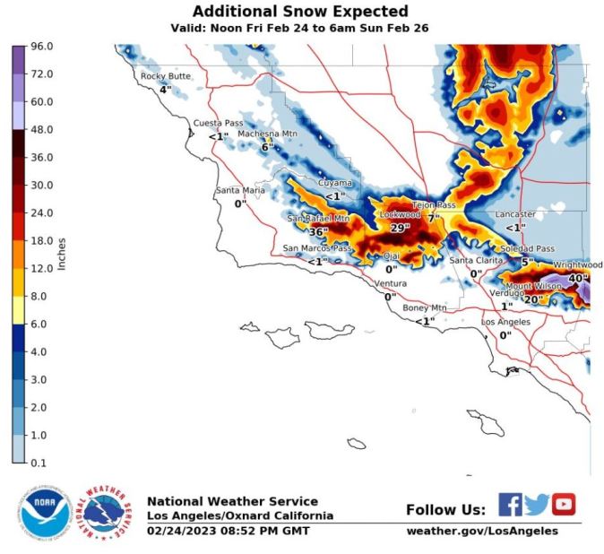 Snow totals expected through Saturday. (NWS)